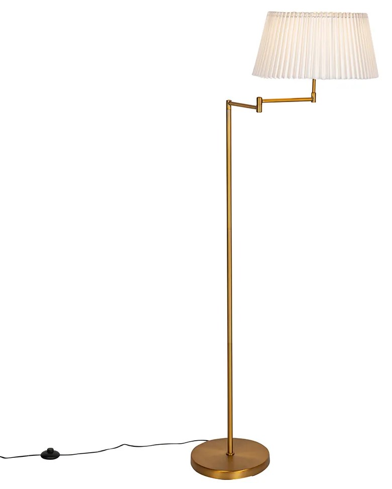 Candeeiro de pé em bronze com abajur branco plissado e braço ajustável - Ladas Deluxe Clássico / Antigo