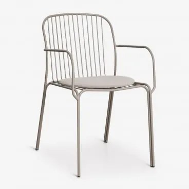 Pack De 2 Cadeiras De Jardim Com Apoios De Braços Em Aço Anerina Moka Brown & Cinzento Taupe Claro - Sklum