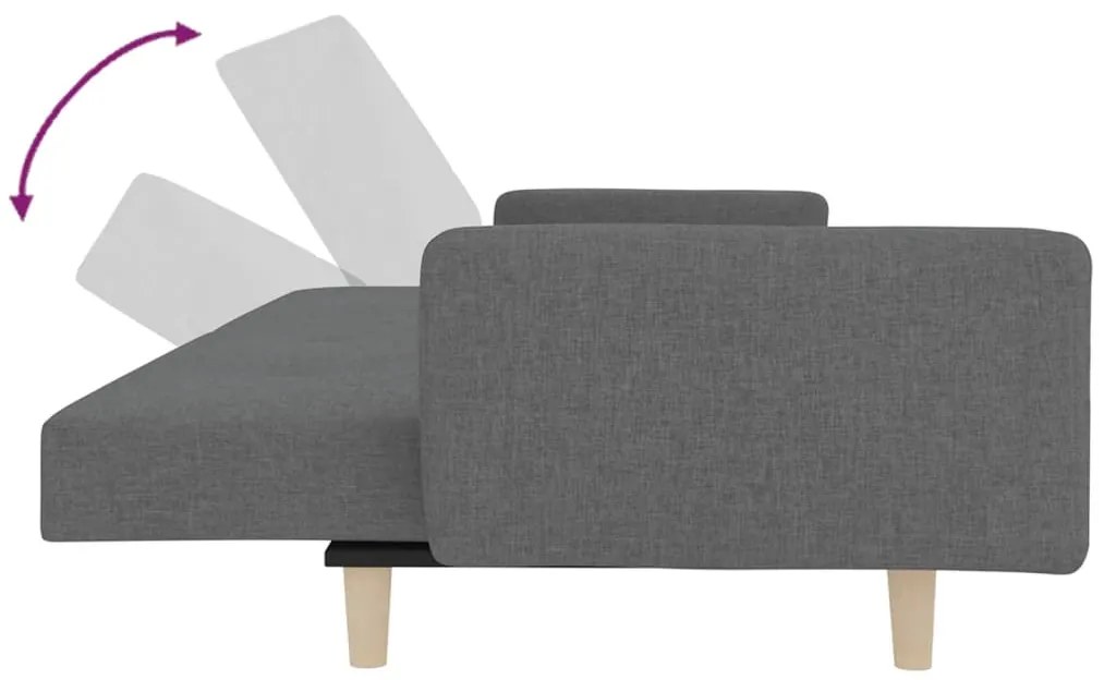 Sofá-cama 2 lugares com duas almofadas tecido cinzento-claro