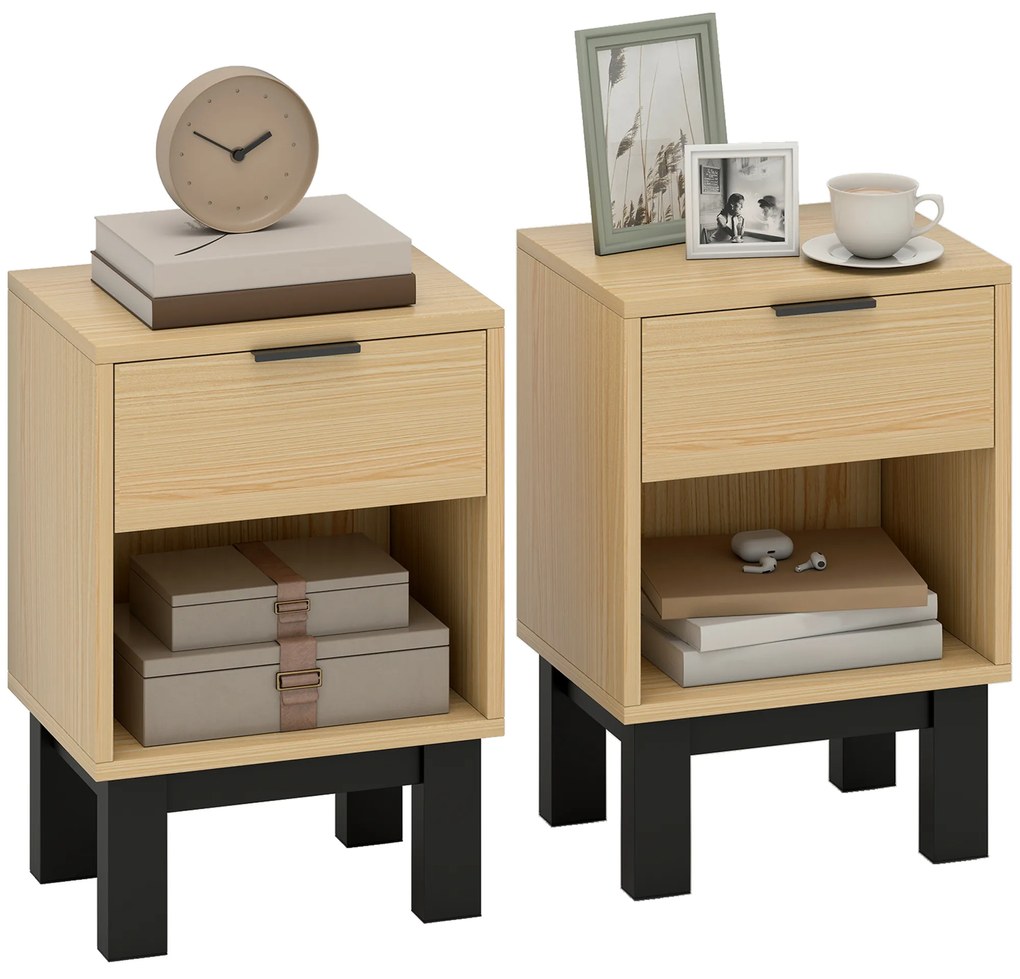 Conjunto de 2 Mesas de Cabeceira Estreitas Mesas de Cabeceira Modernas com Gaveta e Prateleira Aberta 35x26x50 cm Carvalho