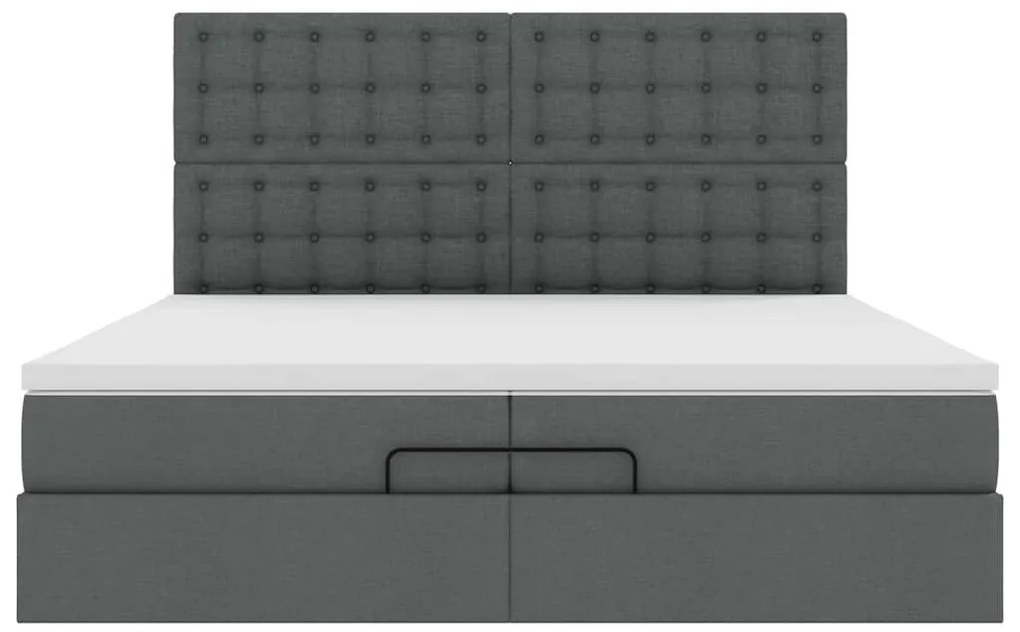 Estrutura de cama otomana com colchões tecido cinzento escuro