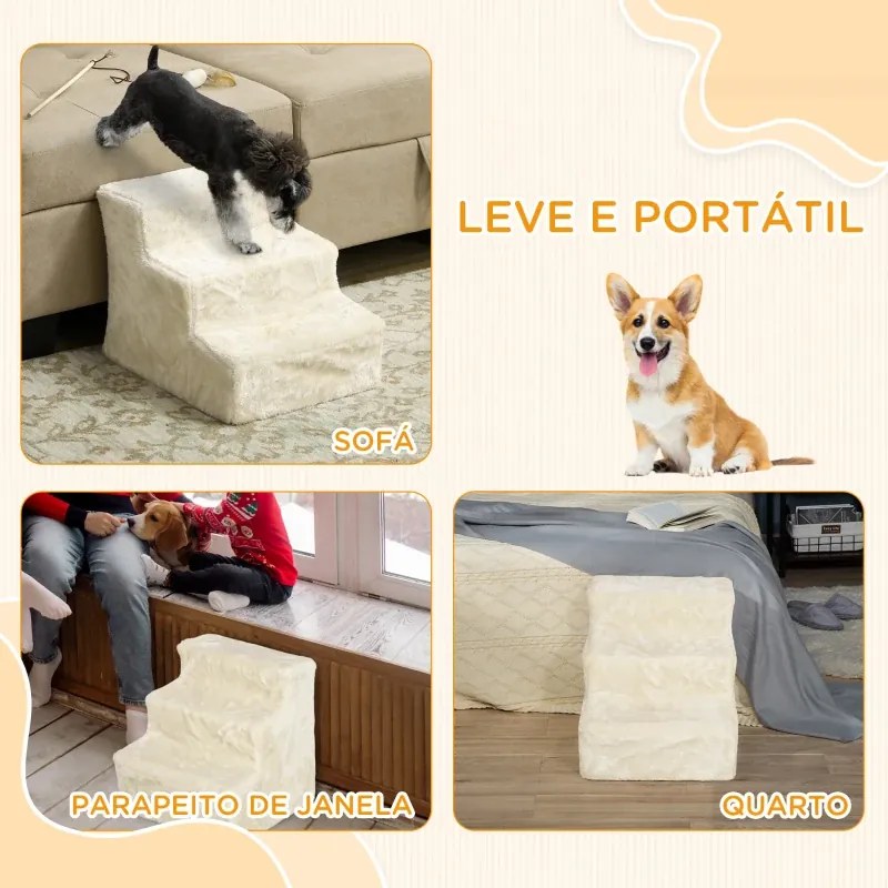 Escada para Cães de 3 Degraus com Capa Removível e Lavável Rampa para Cães para Cama Sofá 46x35x35 cm Bege