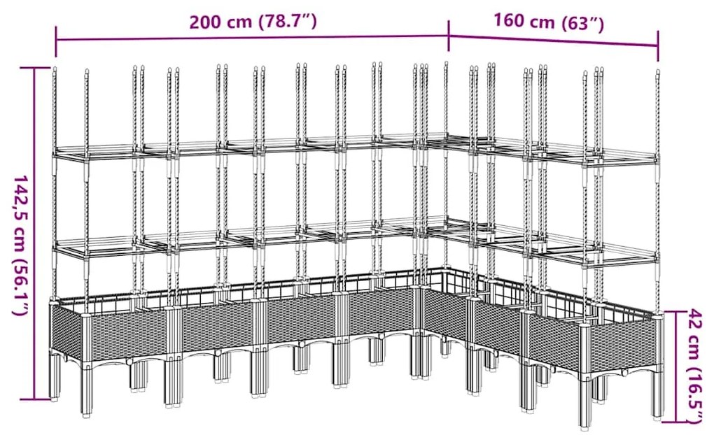 Vaso/floreira de jardim c/ treliça 200x160x142,5 cm PP branco
