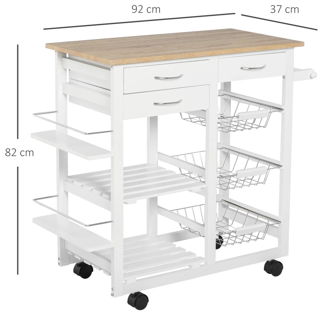 Carrinho de cozinha com prateleiras para temperos, cestas e gavetas para cozinha 92x37x82cm