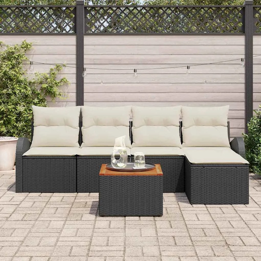 Conjunto de Sofá de Jardim com 6 Peças e Almofadas Pretas de Rattan e