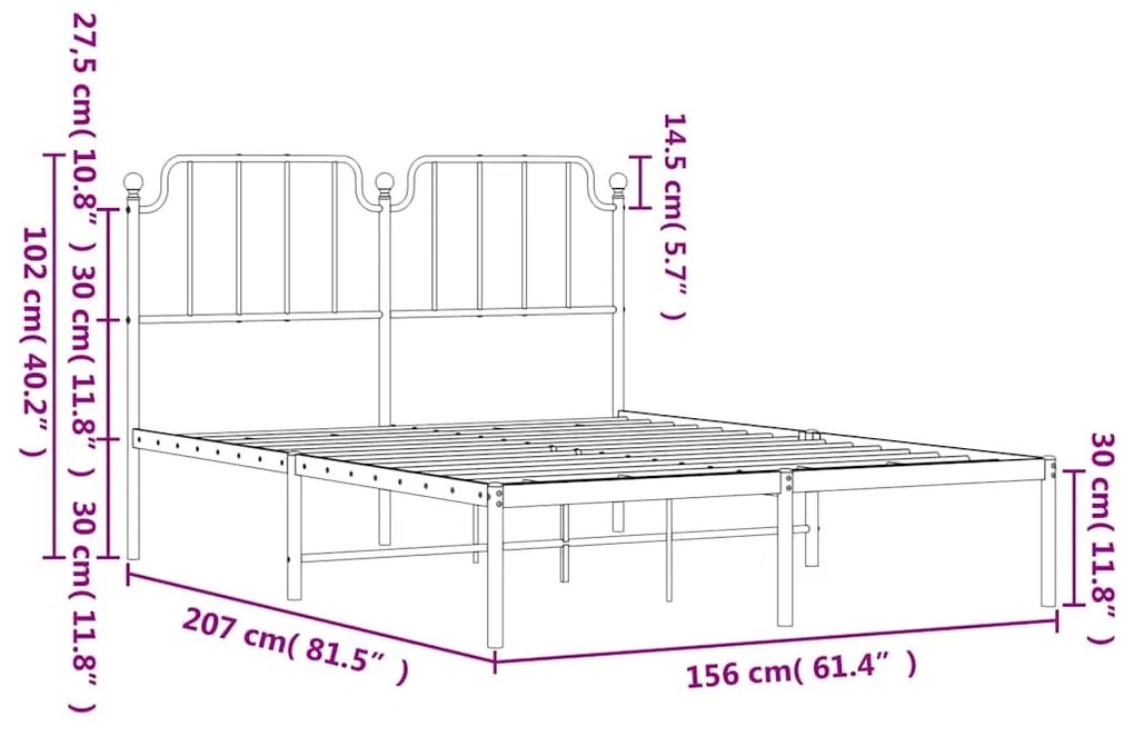 Estrutura de cama com cabeceira 150x200 cm metal branco