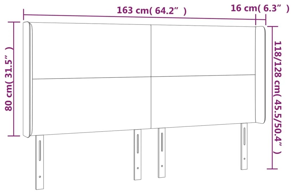 Cabeceira cama c/ LED couro artificial 163x16x118/128 cm branco