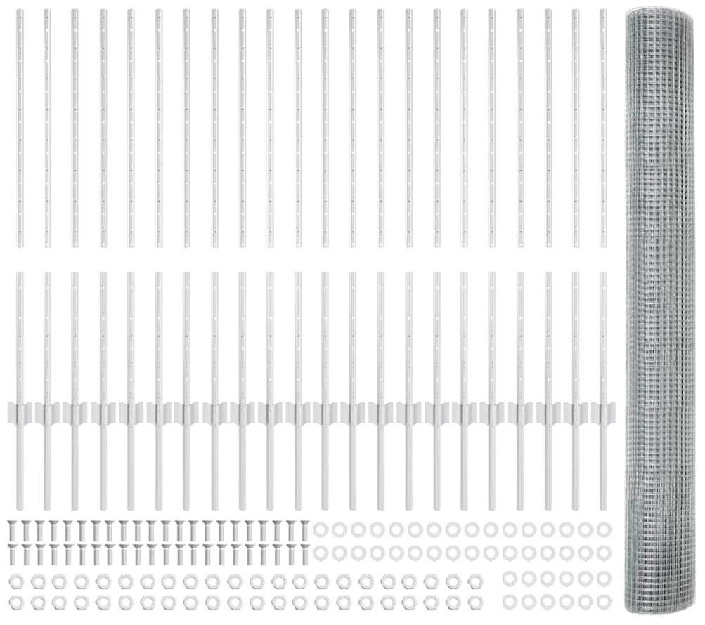 Cerca de Arame Soldado com 44 Postes U Prata 1x50 m Aço