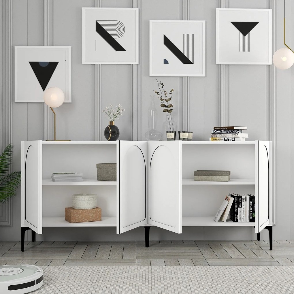 Console Lyon – Branco e Preto – 180x79x35 cm