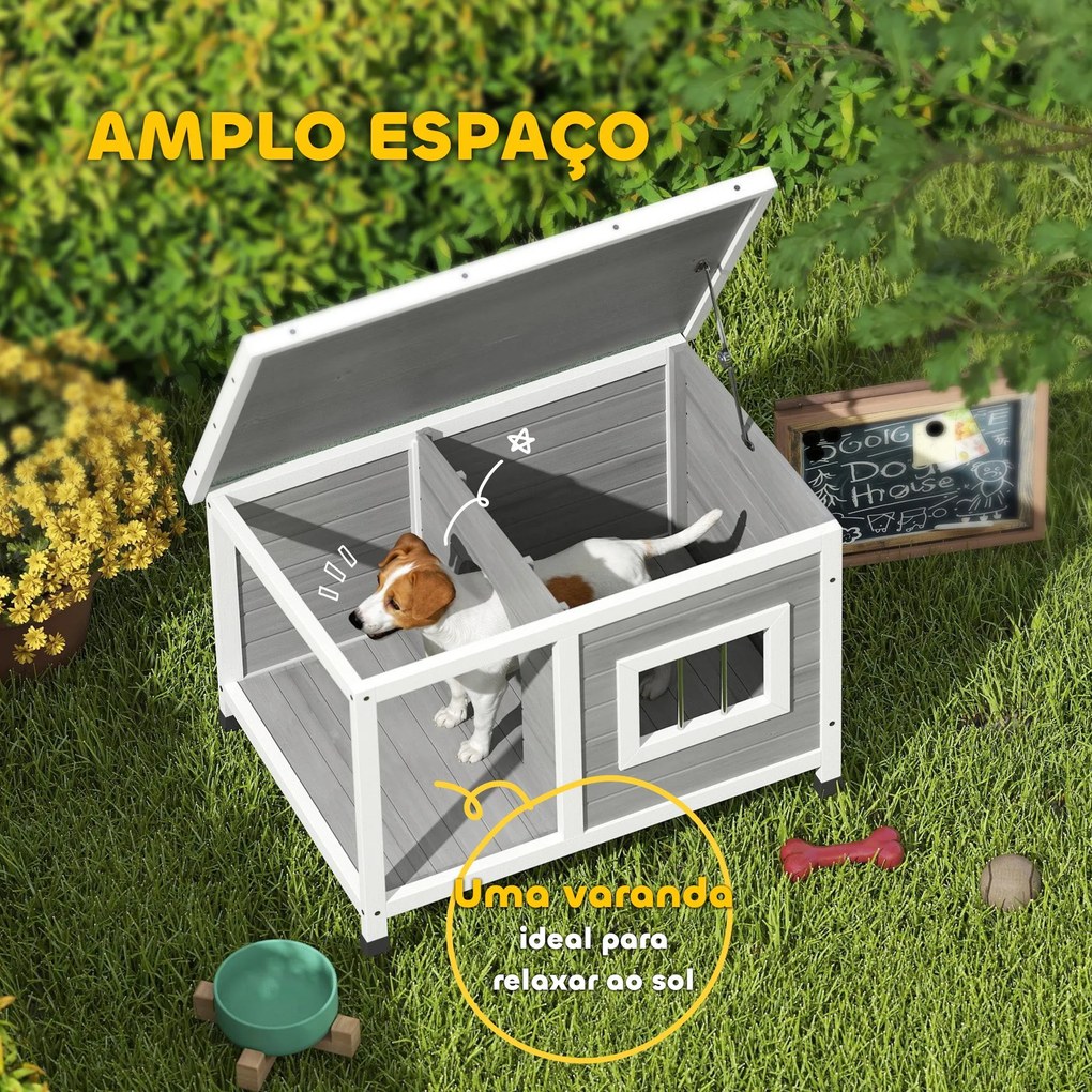 PawHut Casa para Cães de Madeira 85,5x62x60cm Casa para Animais de Est
