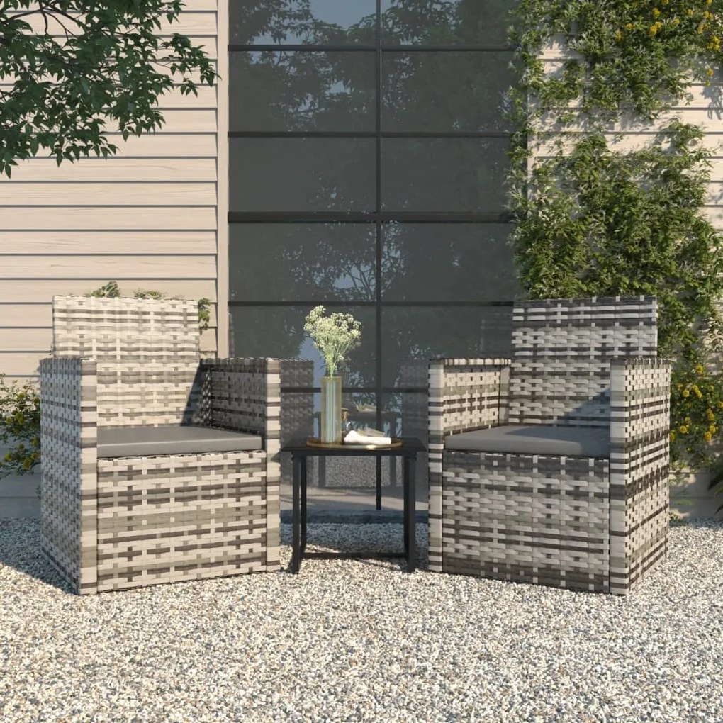 319191 vidaXL 3 pcs conjunto lounge exterior c/ almofadões vime PE cinzento