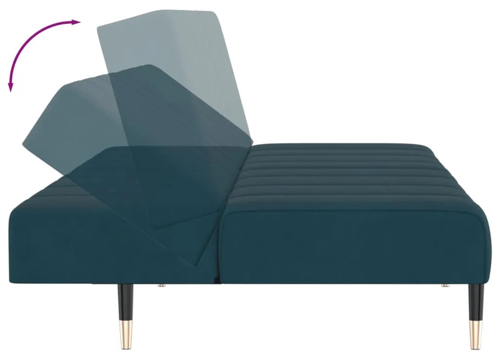 Sofá-cama de 2 lugares veludo azul