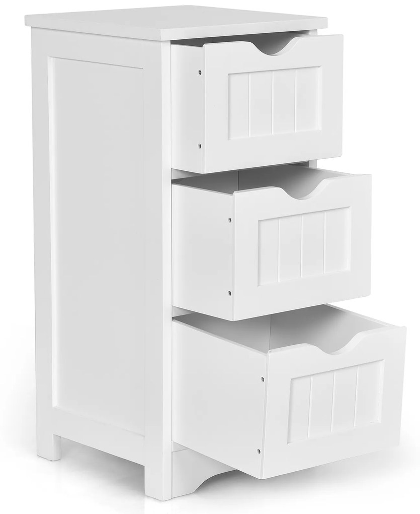 Armário com 3 Gavetas Verticais de Madeira Cómoda Moderna para Sala Quarto casa de banho Escritório  28 x 29 x 63,5 cm Branco