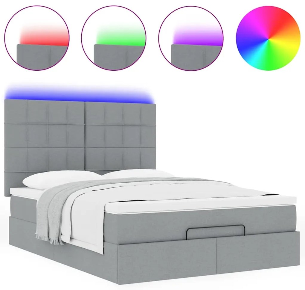Estrutura de cama otomana com colchão 140x190 cm cinzento claro