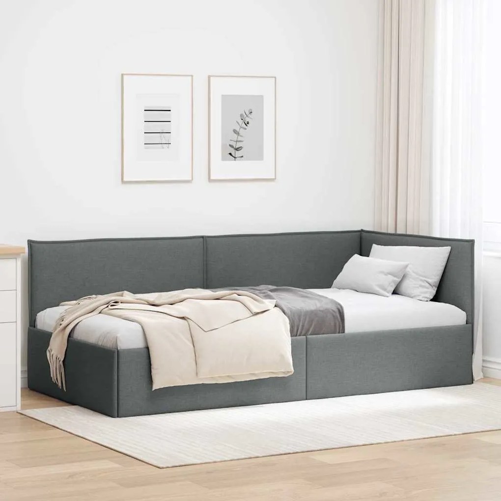 vidaXL Estrutura de Cama de Canto Cinza Escuro 90 x 200 cm Veludo