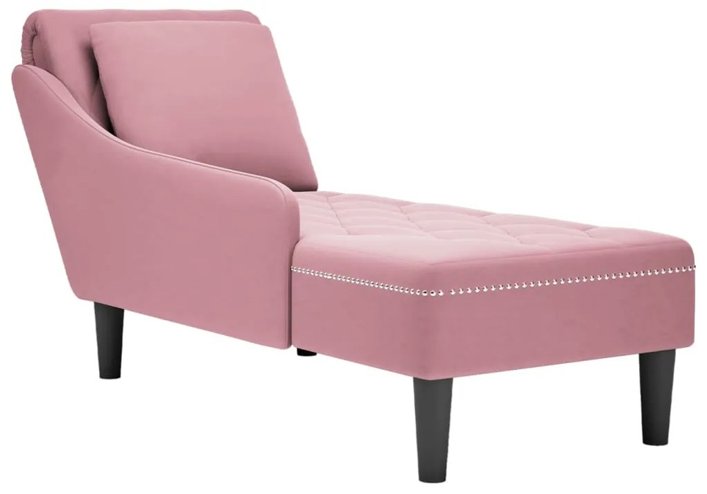 Chaise lounge c/ almofada/apoio de braços direito veludo rosa