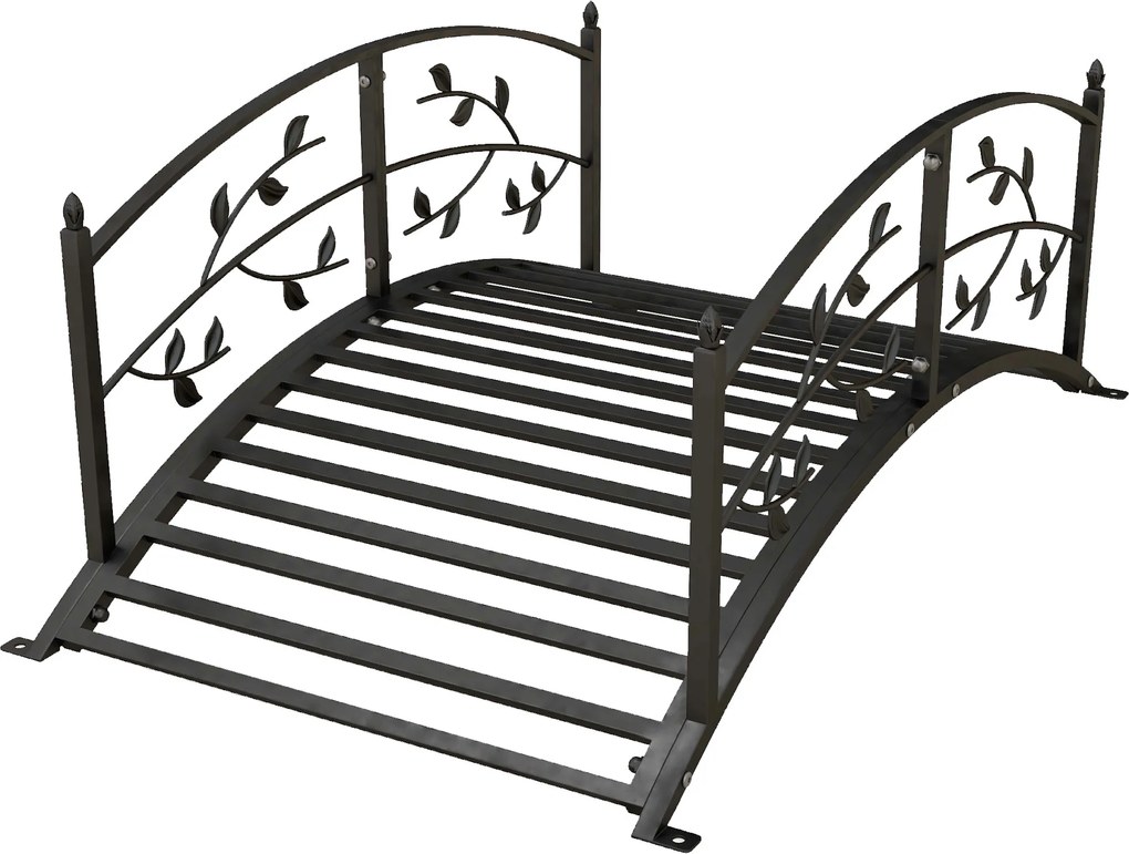 Outsunny Ponte de Jardim Arqueada 119x67x47 cm Aço Preto com Guarda-Corpos Decorativos | Aosom Portugal