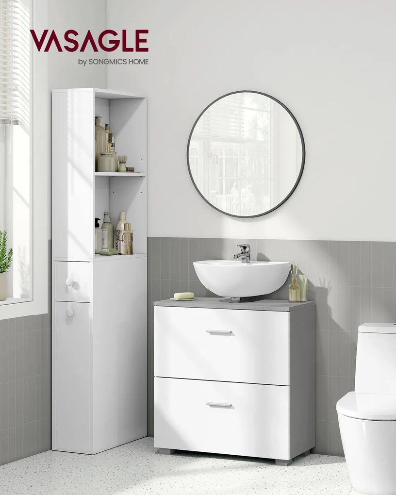 Armário casa de banho de lavatório (NÃO INCLUIDO) 30 x 60 x 63,8 cm com 2 gavetas grandes Cinzento e branco