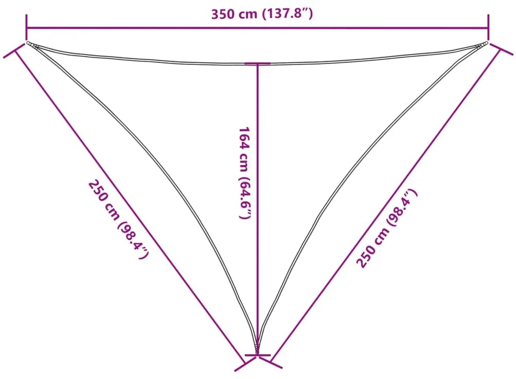 Para-sol vela tecido oxford triangular 2,5x2,5x3,5 m amarelo