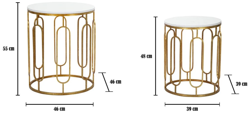 CONJUNTO DE 2 MESAS DE APOIO 46X55-39X48 CM DOURADO E BRANCO