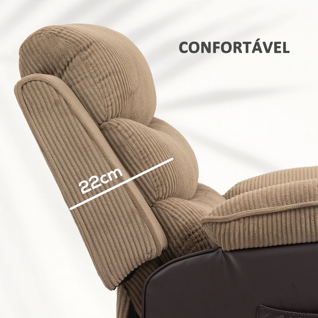 Poltrona Relax Reclinável com Controlo Remoto Apoio para os Pés Poltrona Elevatória 96x96x108 cm Castanha