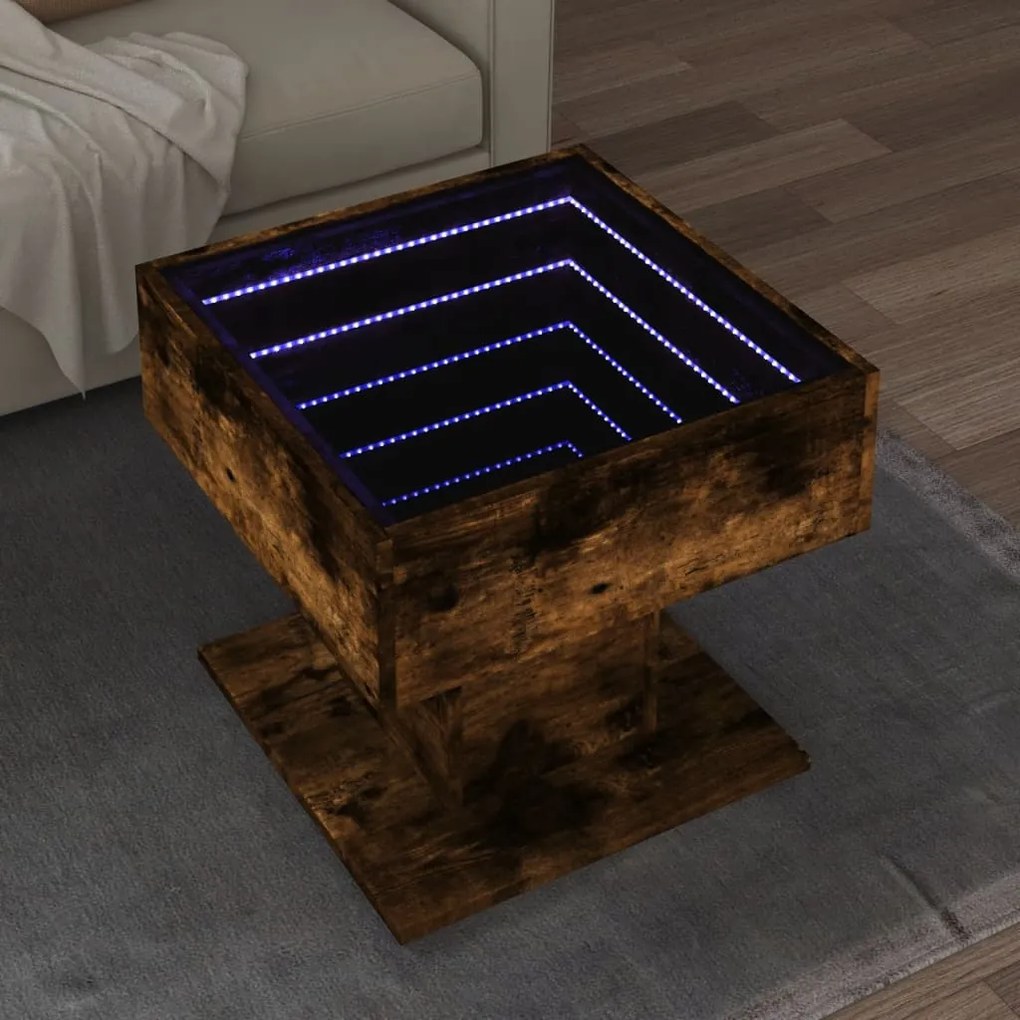 Mesa de centro c/ LEDs 50x50x45 madeira processada