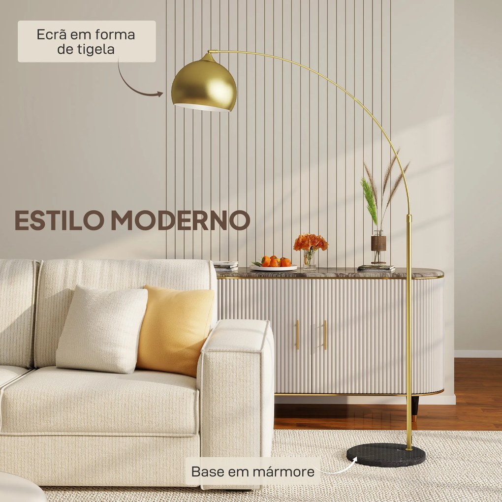 Candeeiro de Pé em Forma de Arco com Altura e Comprimento Ajustáveis com Interruptor de Pé 110-115x30x170-180 cm Dourado e Preto