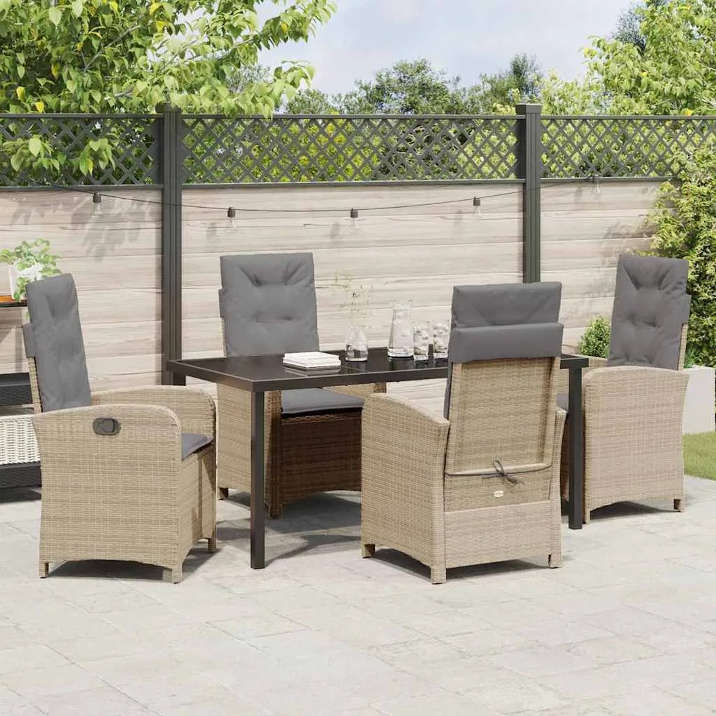 Conjunto de Jantar de Jardim com Almofadas em Rattan Sintético Bege