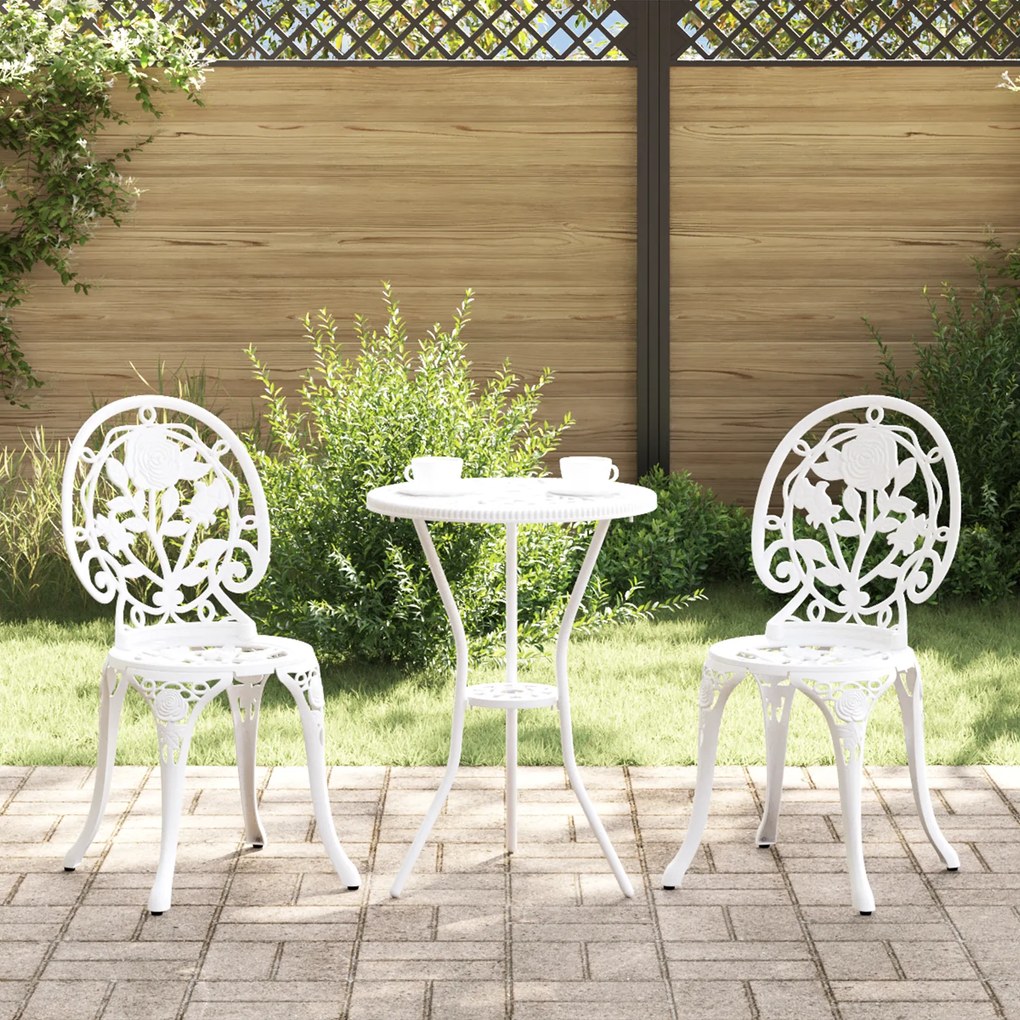 Conjunto de Bistro para Jardim de 3 Peças vidaXL em Alumínio Fundido Branco