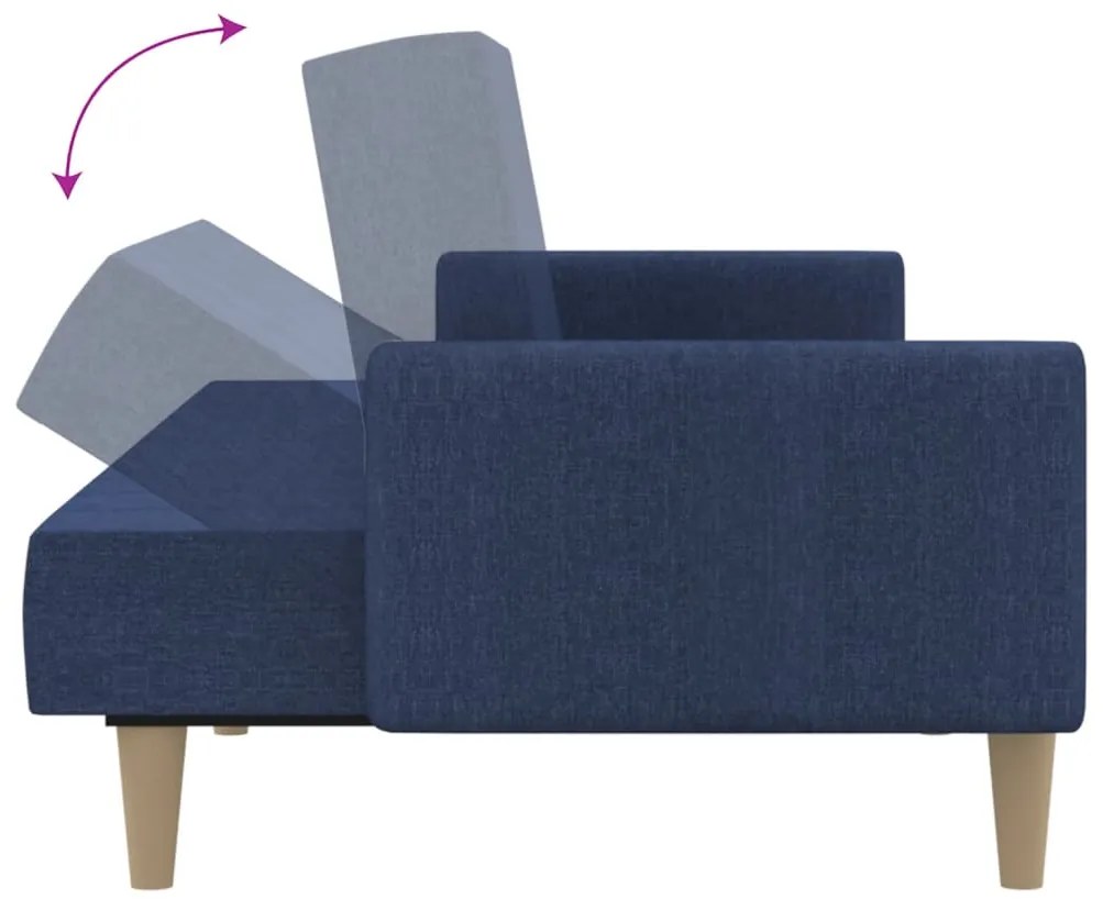 Sofá-cama de 2 lugares tecido azul