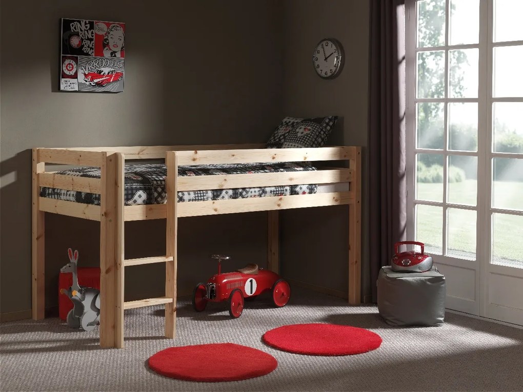 Conjunto Cama alta de Criança PINO 90 x 200 cm + estrado + escada Natural
