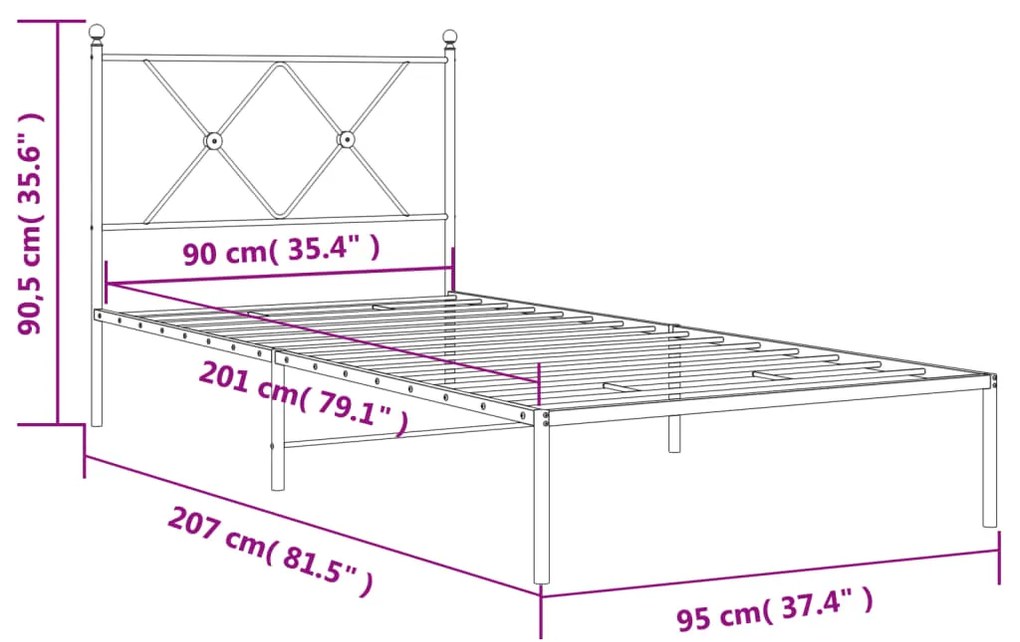 Estrutura de cama com cabeceira 90x200 cm metal branco