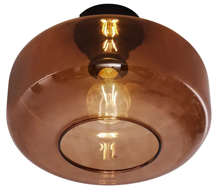 Candeeiro de Teto Retro Preto com Vidro Bronze - Bizle Retro
