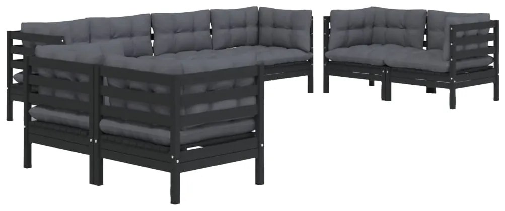 8 pcs conjunto lounge de jardim c/ almofadões pinho maciço