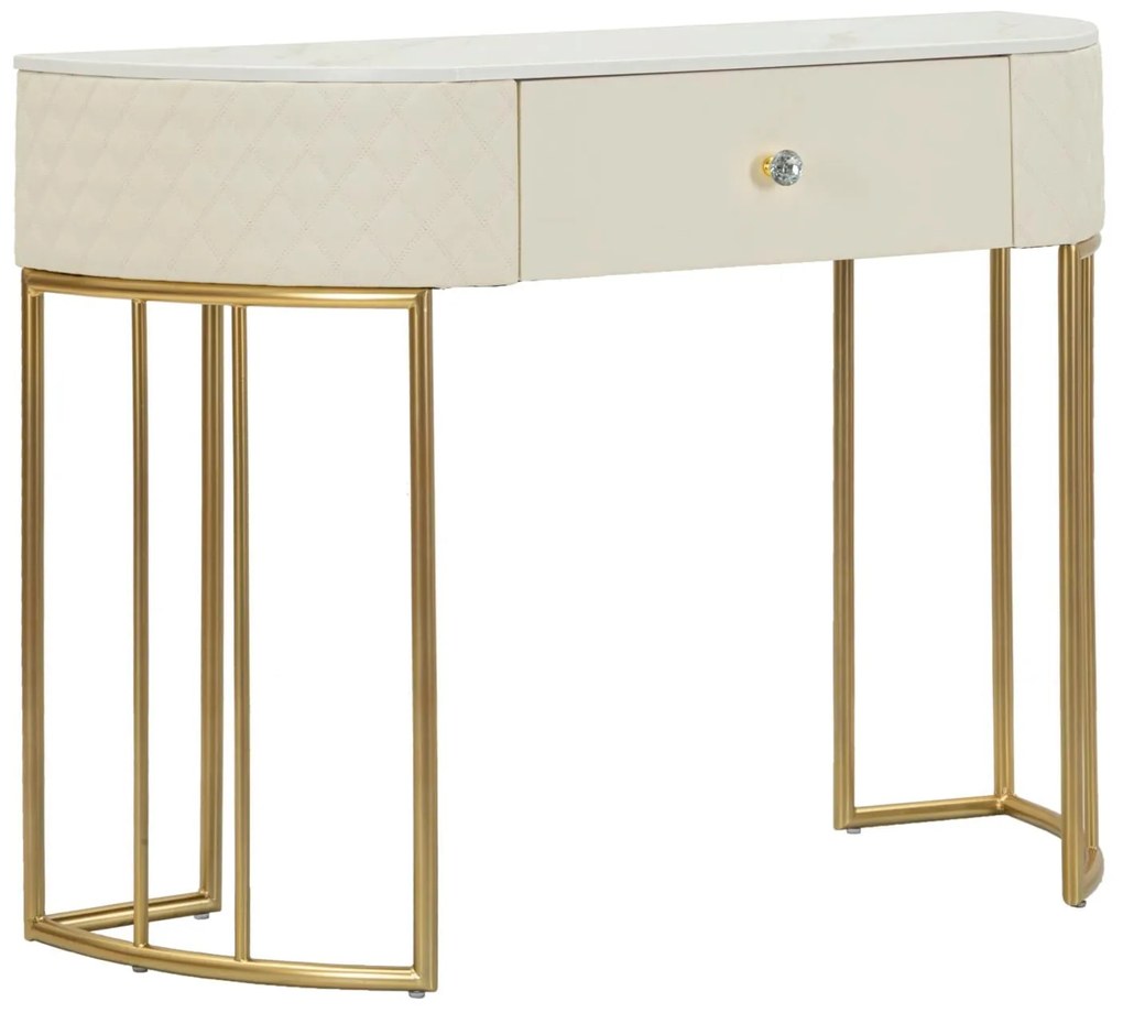 Consola de Entrada Sharon - Madeira e MDF Branco com Detalhes Dourados