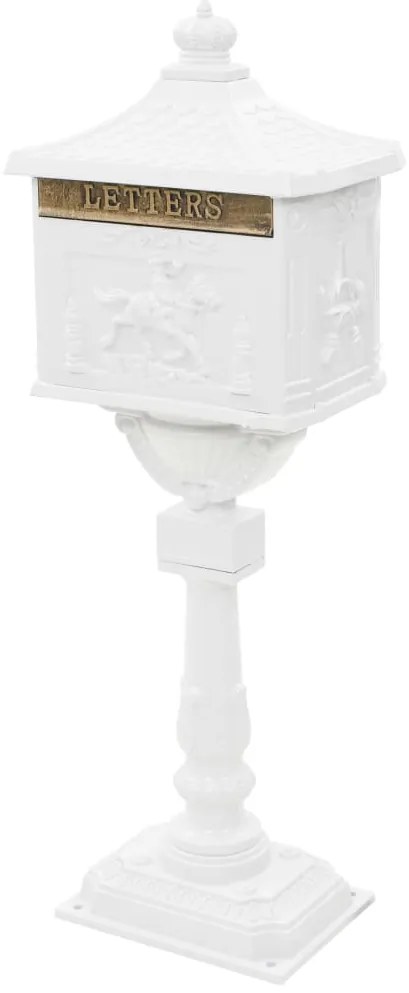 Caixa correio pedestal vintage alumínio inoxidável branco