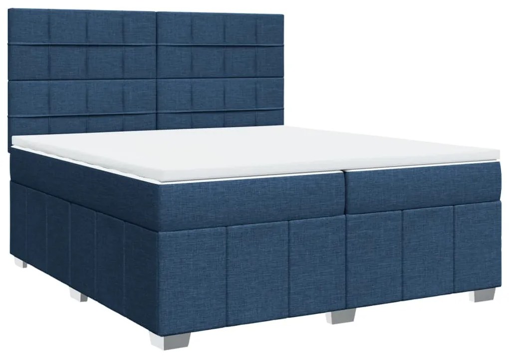 Cama com molas/colchão 200x200 cm tecido azul