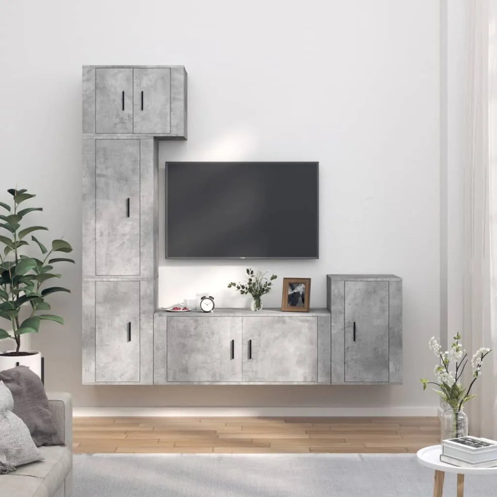 vidaXL Conjunto móveis de TV 5 pcs madeira processada cinzento cimento