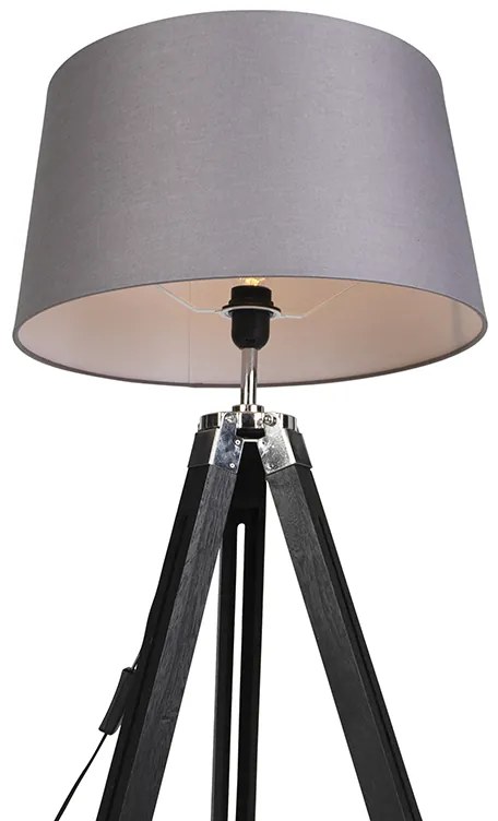 Candeeiro de pé tripé preto com abajur 45cm linho cinzento escuro