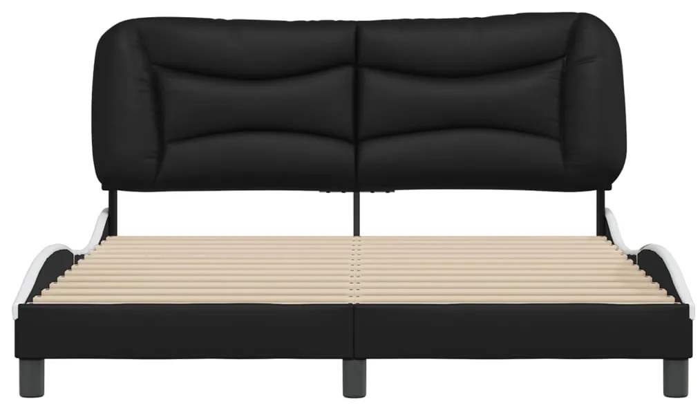 Estrutura cama c/ cabeceira 160x200cm couro artif. preto/branco