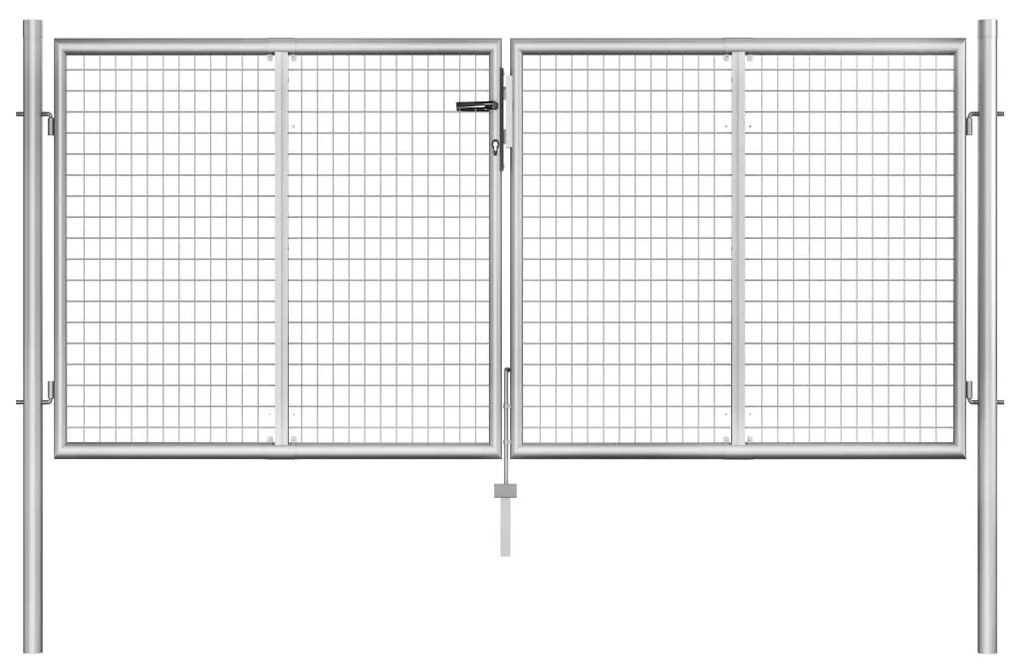 vidaXL Portão de jardim em aço galvanizado 306x150 cm prateado