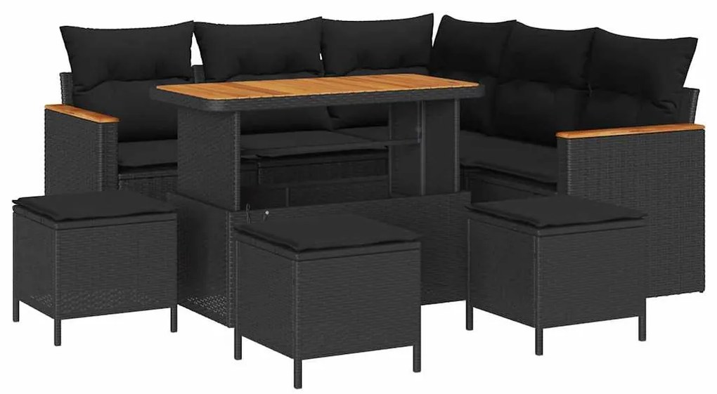 Conjunto de Sofá de Jardim com 9 Peças e Almofadas Pretas em Rattan de
