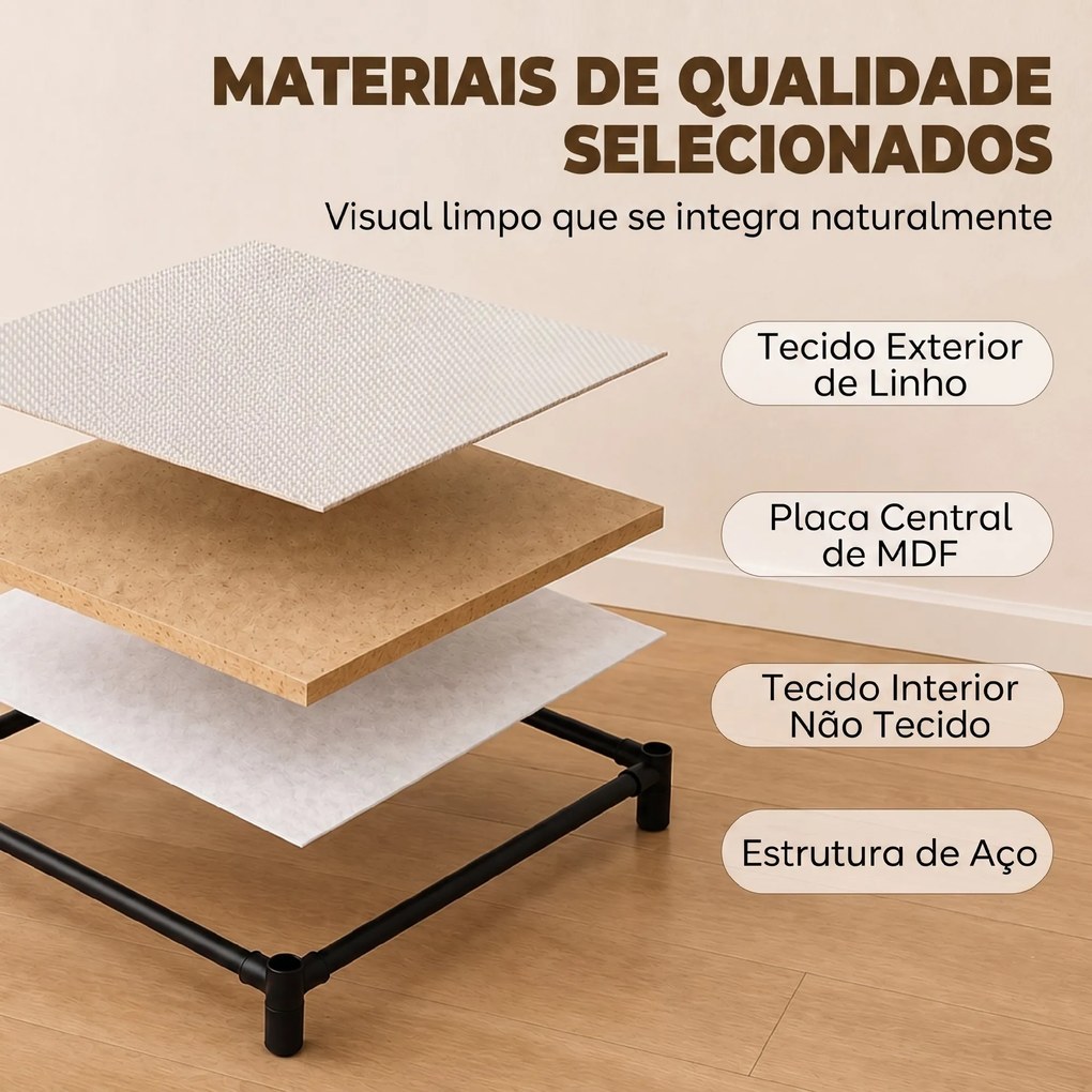 Cómoda para Quarto com 4 Gavetas em Tecido Estrutura em Aço para Sala Escritório Bege