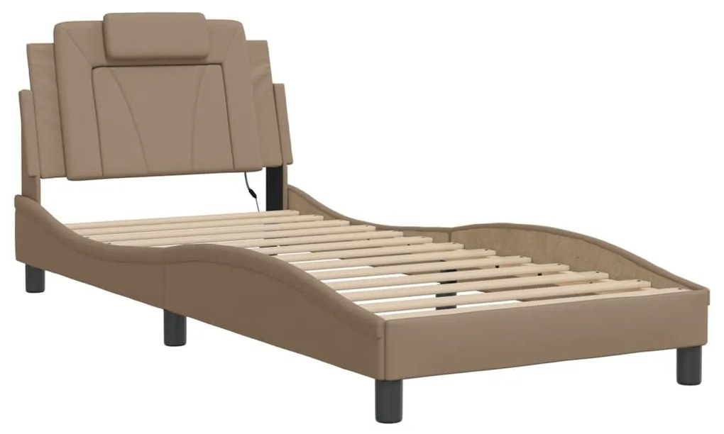 Estrutura de cama c/ luzes LED 80x200cm couro artif. cappuccino