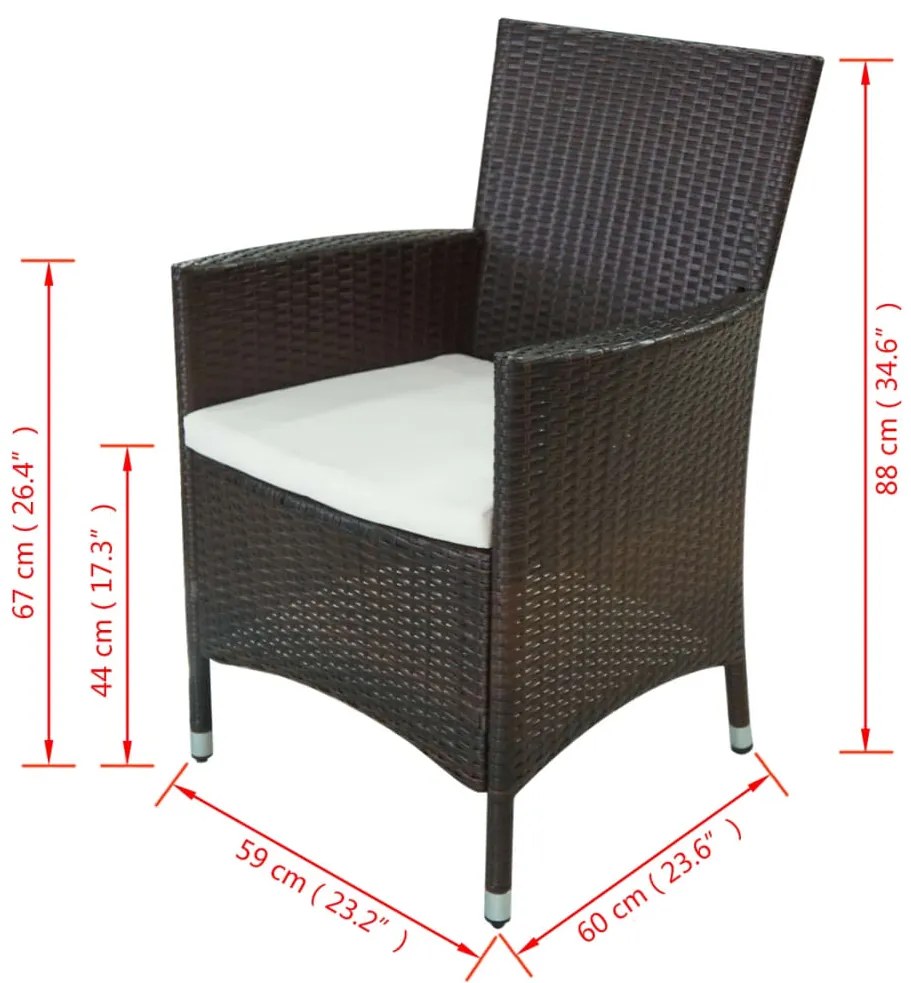 11 pcs conjunto jantar exterior com almofadões vime PE castanho