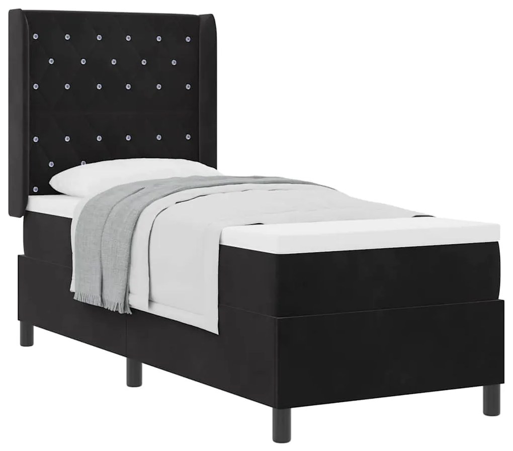 Cama Box com Colchão Preta 80x200 cm Veludo