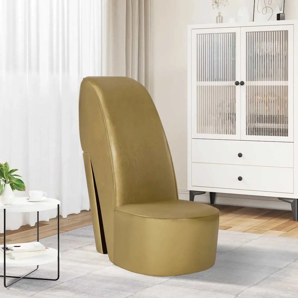 vidaXL Cadeira estilo sapato de salto alto couro artificial dourado