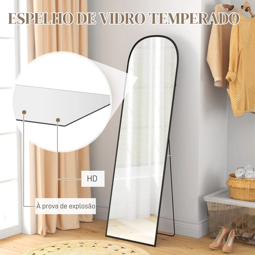 Espelho de Pé Ellen – 50x170 cm – Estrutura de Alumínio Preto e Vidro