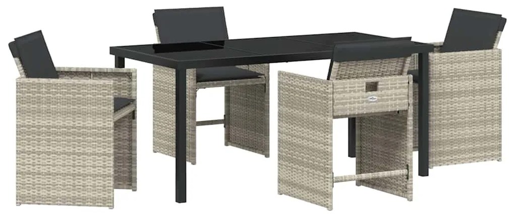 Conjunto de Jantar de Jardim com 5 Peças e Almofadas Cinza Claro em Ra