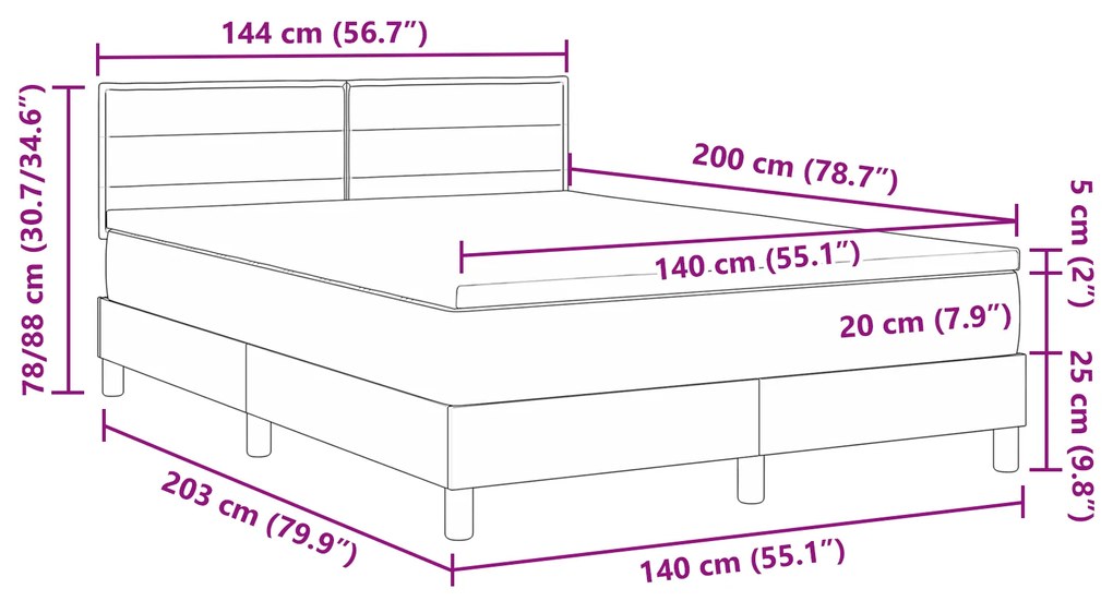 Cama Box Spring com Colchão Preta 140x200 cm Tecido